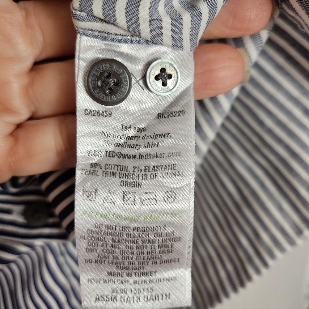 Ted Baker London Archive Men’s Blue White Striped Button Up Shirt 16 French Cuff - Picture 12 of 13